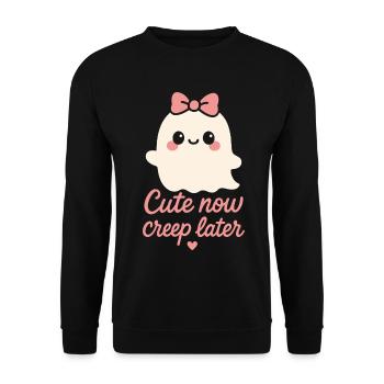 Mignon maintenant Creep plus tard Halloween Fantôme - Sweat-shirt Unisexe - noir - Devant - Alina (178cm) & Michal (187cm)