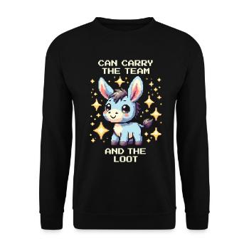 Carry the team – and the loot | Donkey Co-op - Unisex Sweatshirt - black - Front - Alina (178cm) & Michal (187cm)