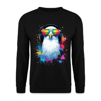 Colorful Seagull Bird with Headphones Sunglasses - Unisex Sweatshirt - black - Front - Alina (178cm) & Michal (187cm)