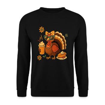 Dinde buvant du café arc Thanksgiving idée - Sweat-shirt Unisexe - noir - Devant - Alina (178cm) & Michal (187cm)