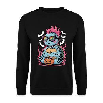 Halloween Punk Schildkröte Mit Kürbiskorb - Unisex Pullover - Schwarz - Vorne - Alina (178cm) & Michal (187cm)