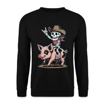 Skeleton cowboy rides pig - Unisex Sweatshirt - black - Front - Alina (178cm) & Michal (187cm)