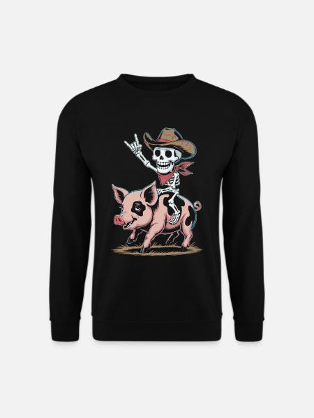Skeleton cowboy rides pig - Unisex Sweatshirt - black
