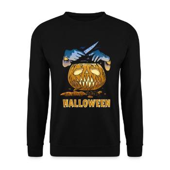 Carved Pumpkin Halloween Knife - Unisex Sweatshirt - black - Front - Alina (178cm) & Michal (187cm)
