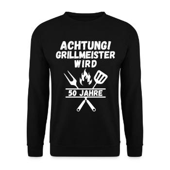 Attention Grill Master fête 50 ans – Drôle de barbecue T-Shir - Sweat-shirt Unisexe - noir - Devant - Alina (178cm) & Michal (187cm)