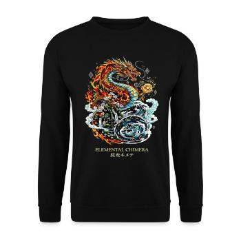 Elemental Chimera | Fire & Water Dragon - Unisex Sweatshirt - black - Front - Alina (178cm) & Michal (187cm)