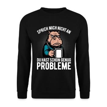 Don't talk to me - Hippo with coffee - Unisex Sweatshirt - black - Front - Alina (178cm) & Michal (187cm)