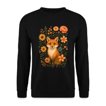 Fuchs mit Blumen Cottagecore - Unisex Pullover - Schwarz - Vorne - Alina (178cm) & Michal (187cm)