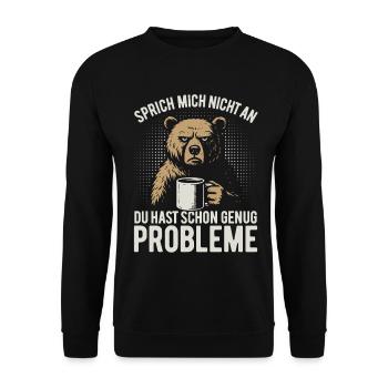 Don't talk to me - grumpy bear with coffee - Unisex Sweatshirt - black - Front - Alina (178cm) & Michal (187cm)