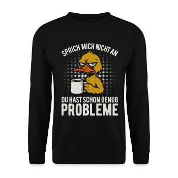 Don't talk to me - grumpy duck with coffee - Unisex Sweatshirt - black - Front - Alina (178cm) & Michal (187cm)