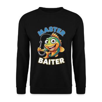 Master Baiter – Lustiger Angler Spruch - Unisex Pullover - Schwarz - Vorne - Alina (178cm) & Michal (187cm)