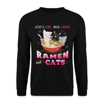 Juste une fille qui aime les chats et les t-shirts Ramen - Sweat-shirt Unisexe - noir - Devant - Alina (178cm) & Michal (187cm)