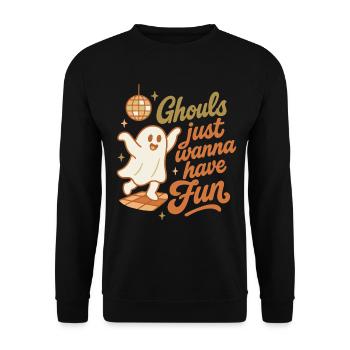Ghule wollen einfach nur Spaß haben Halloween-Design - Unisex Pullover - Schwarz - Vorne - Alina (178cm) & Michal (187cm)
