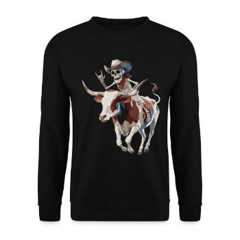 Cow-boy squelette sur une balade de taureau - Sweat-shirt Unisexe - noir - Devant - Alina (178cm) & Michal (187cm)