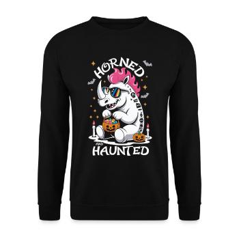 Rhino Halloween : Cornu et hanté - Sweat-shirt Unisexe - noir - Devant - Alina (178cm) & Michal (187cm)