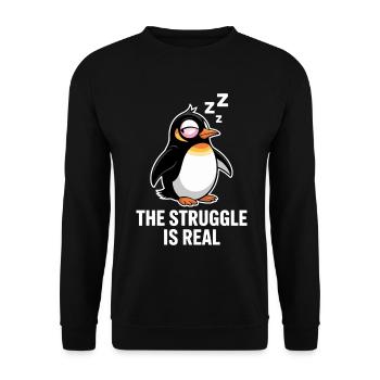 Pinguin Lustiger Spruch - Unisex Pullover - Schwarz - Vorne - Alina (178cm) & Michal (187cm)