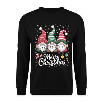 Trois Gnomes avec des Chapeaux - Joyeux Noël - Sweat-shirt Unisexe - noir - Devant - Alina (178cm) & Michal (187cm)