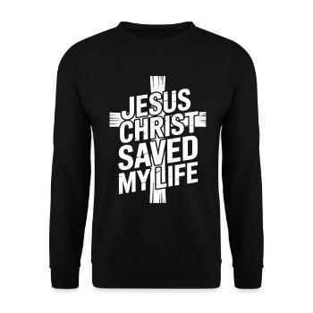  Jesus Christus hat mein Leben gerettet - Unisex Pullover - Schwarz - Vorne - Alina (178cm) & Michal (187cm)
