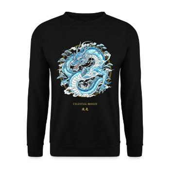 Celestial Breeze Himmlischer Winddrache - Unisex Pullover - Schwarz - Vorne - Alina (178cm) & Michal (187cm)