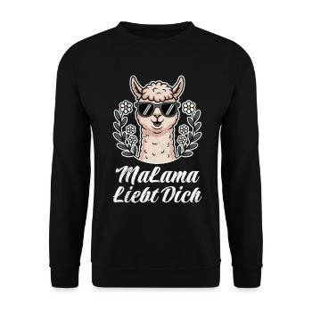 Bald Mama MALAMA LIEBT DICH Lustiges - Unisex Pullover - Schwarz - Vorne - Alina (178cm) & Michal (187cm)