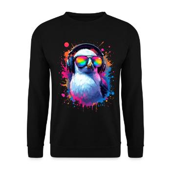 Kopfhörer Möwe Neon Splash Festival Ostsee Nordsee - Unisex Pullover - Schwarz - Vorne - Alina (178cm) & Michal (187cm)