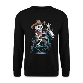 Squelette cow-boy sur chèvre - Sweat-shirt Unisexe - noir - Devant - Alina (178cm) & Michal (187cm)