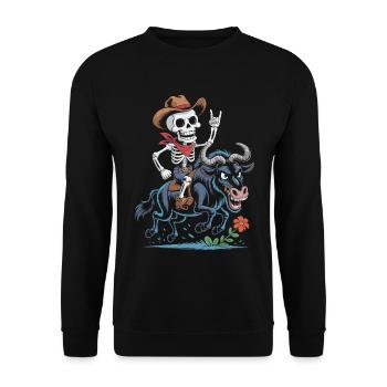 Skeleton Cowboy Rodeo on Wildebeest - Unisex Sweatshirt - black - Front - Alina (178cm) & Michal (187cm)