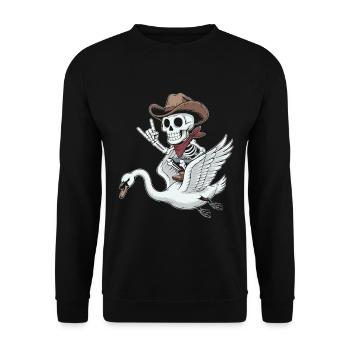 Skeleton cowboy on swan - Unisex Sweatshirt - black - Front - Alina (178cm) & Michal (187cm)