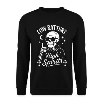 Low Battery High Spirit Halloween Kostüm - Unisex Pullover - Schwarz - Vorne - Alina (178cm) & Michal (187cm)