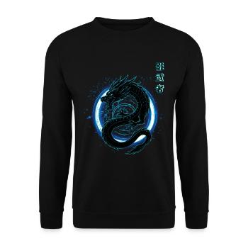 Japanese neon blue - dragon - Unisex Sweatshirt - black - Front - Alina (178cm) & Michal (187cm)