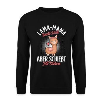 Bald Mama LAMA MAMA SPUCKT NICHT SCHIESST BLICKE - Unisex Pullover - Schwarz - Vorne - Alina (178cm) & Michal (187cm)