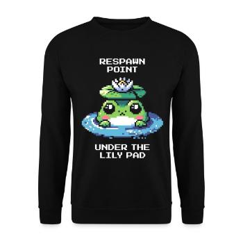 Respawn-Punkt: unter der Seerose | Frosch, Teich - Unisex Pullover - Schwarz - Vorne - Alina (178cm) & Michal (187cm)