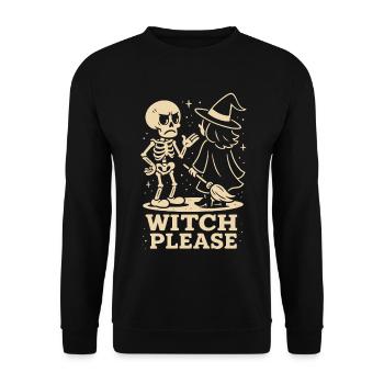 Hexe bitte Skelett Halloween Kostüm Spaß - Unisex Pullover - Schwarz - Vorne - Alina (178cm) & Michal (187cm)