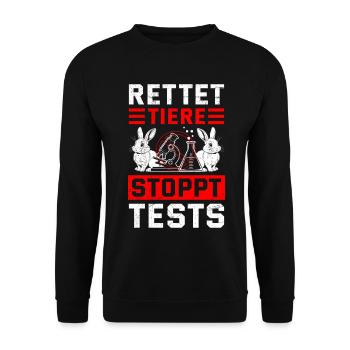 Tierschutz RETTET TIERE STOPPT TESTS Frei - Unisex Pullover - Schwarz - Vorne - Alina (178cm) & Michal (187cm)