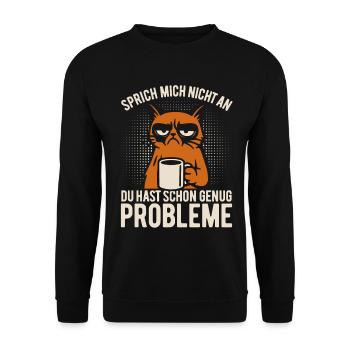 Sprich mich nicht an - mürrische Katze mit Kaffee - Sweat-shirt Unisexe - noir - Devant - Alina (178cm) & Michal (187cm)