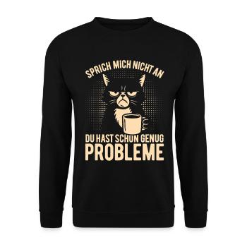 Sprich mich nicht an - mürrische Katze mit Kaffee - Unisex Sweatshirt - black - Front - Alina (178cm) & Michal (187cm)