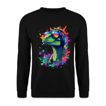 Dino Beats Sonnenbrille Neon Velociraptor Festival - Unisex Pullover - Schwarz - Vorne - Alina (178cm) & Michal (187cm)