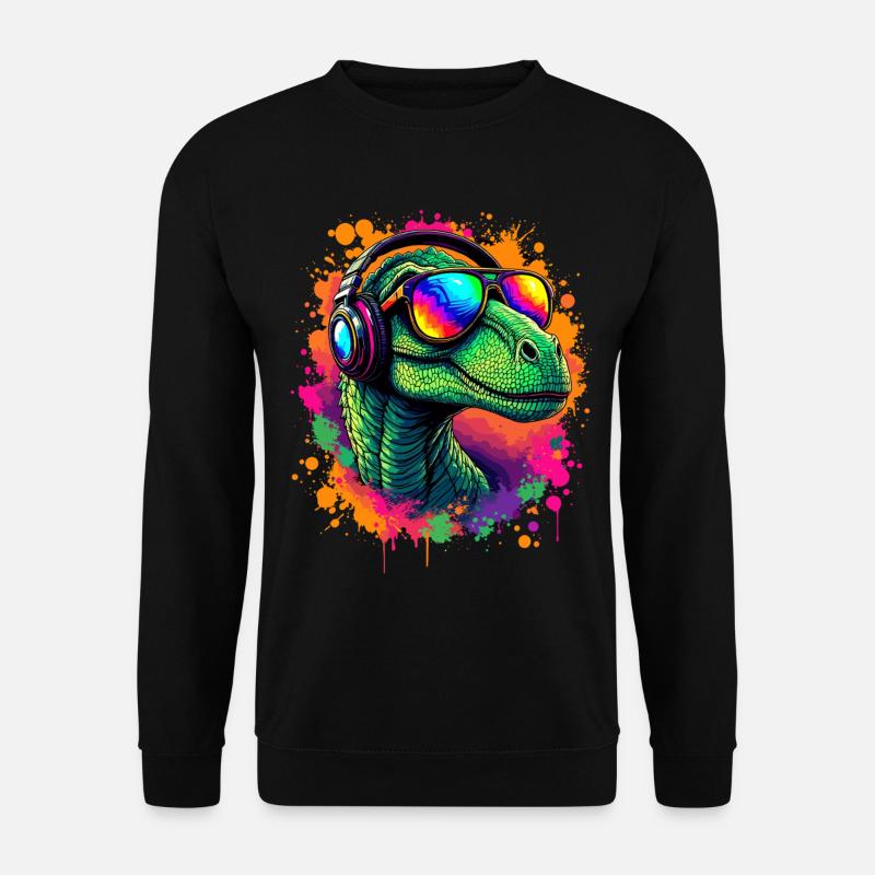 Neon Dino mit Kopfhörern Velociraptor T-Shirt Dino - Unisex Pullover - Schwarz