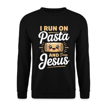 I Run On Pasta And Jesus - Unisex Pullover - Schwarz - Vorne - Alina (178cm) & Michal (187cm)