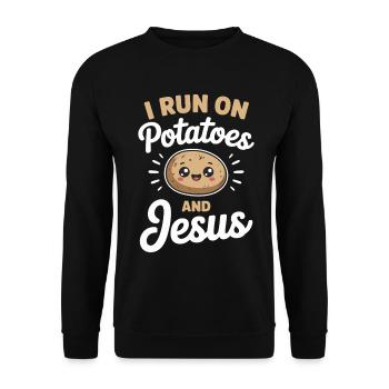 I Run On Potatoes And Jesus - Unisex Pullover - Schwarz - Vorne - Alina (178cm) & Michal (187cm)