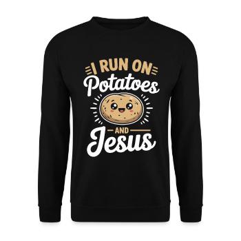 I Run On Potatoes And Jesus - Unisex Pullover - Schwarz - Vorne - Alina (178cm) & Michal (187cm)