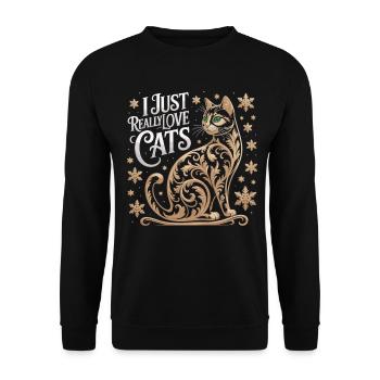Ornamentale Katze Shirt für Tierfreunde - Unisex Pullover - Schwarz - Vorne - Alina (178cm) & Michal (187cm)