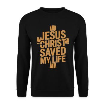  Jesus Christus hat mein Leben gerettet - Unisex Pullover - Schwarz - Vorne - Alina (178cm) & Michal (187cm)