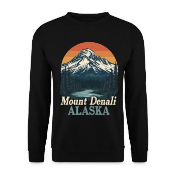 Mount Denali Alaska Retro Landscape - Unisex Sweatshirt - black - Front - Alina (178cm) & Michal (187cm)