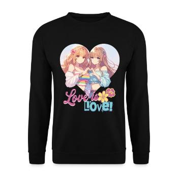 Love is Love kawaii Anime Pride lesbian lgbt - Unisex Sweatshirt - black - Front - Alina (178cm) & Michal (187cm)