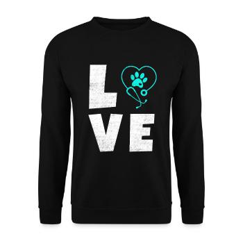 Tierliebe Logo mit Pfotenherz - Unisex Pullover - Schwarz - Vorne - Alina (178cm) & Michal (187cm)