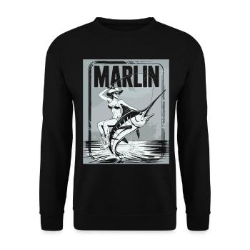 Marlin Anglerin Retro - Unisex Pullover - Schwarz - Vorne - Alina (178cm) & Michal (187cm)