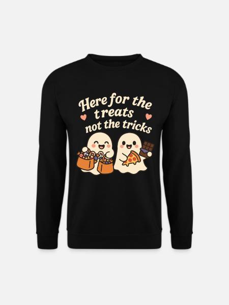 Hier für die Leckereien, nicht für die Tricks Halloween - Unisex Pullover - Schwarz