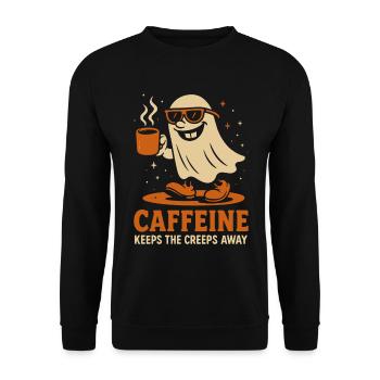 Koffein hält Gänsehaut fern Ghost Funny Halloween - Unisex Pullover - Schwarz - Vorne - Alina (178cm) & Michal (187cm)