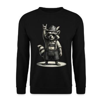 Cooler bayrischer Waschbär mit Trachtenlook - Unisex Pullover - Schwarz - Vorne - Alina (178cm) & Michal (187cm)